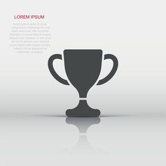 Trophy cup icon in flat style. Goblet prize vector illustration on isolated background. Award sign business concept.
