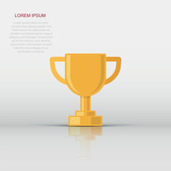 Trophy cup icon in flat style. Goblet prize vector illustration on isolated background. Award sign business concept.