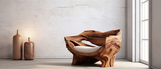 Fototapeta na wymiar Rustic armchair made from natural solid wood