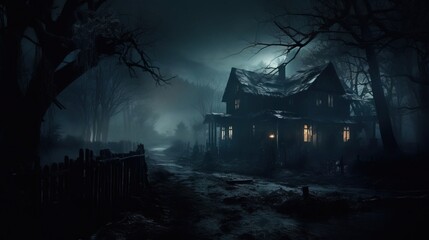 Spooky mysterious atmosphere of a haunted house. Created using Generative AI technology.