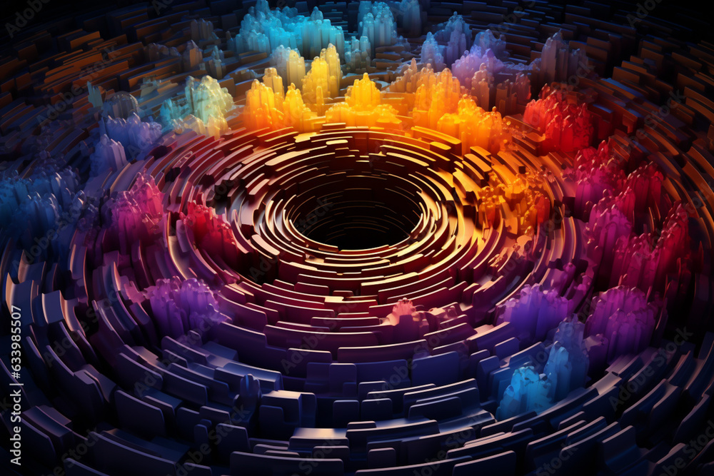 Poster An abstract image of a fingerprint with vibrant, multi-colored swirls and patterns, suggesting uniqueness and individuality.  Generative AI technology.