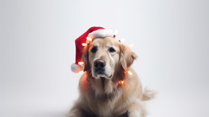 A cute dog wearing a santa hat