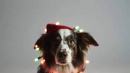 A cute dog wearing a santa hat