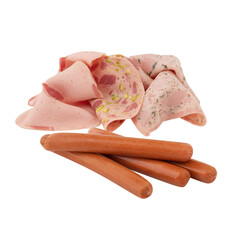 Sausage and Bologna Slices cut out isolated transparent background
