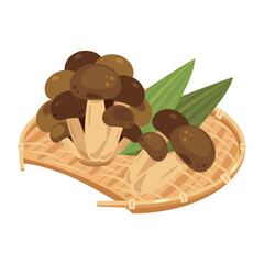 竹ザルに盛られたしめじ