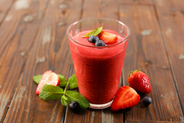 fresh strawberry smoothie in glass
