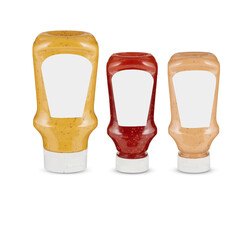 sauce bottle has an empty label cut out isolated transparent background
