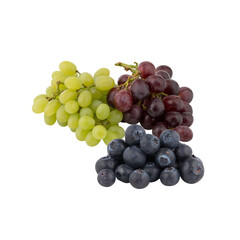 Fresh grapes and blueberries cut out isolated transparent background