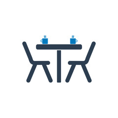 Business Meeting Place Icon. With Table, Chair and Coffee Mug Symbols. Editable Flat Vector Illustration.