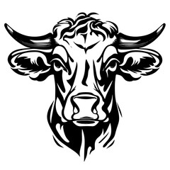 Beautiful realistic cow head logo, icon. Symmetric, one black color