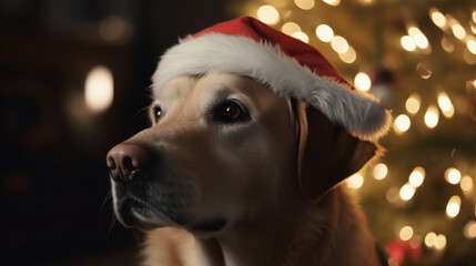 a dog wearing a christmas hat