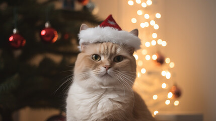 A cat wearing a christmas hat