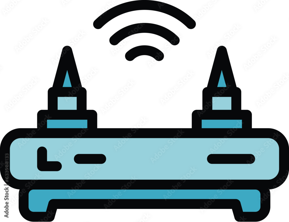 Poster secured wifi router icon outline vector. antivirus data. secure password color flat