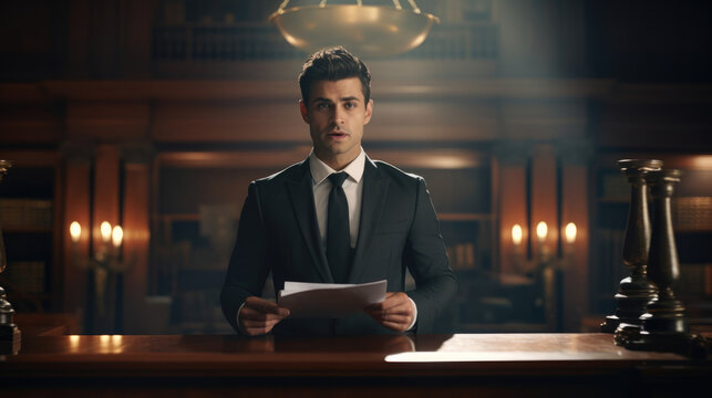 The quiet dignity of a lawyer presenting a powerful closing statement in support of their clients innocence.