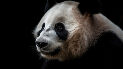 A black panda with a black background