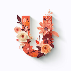 Generic logo floral design with orange letter U in paper cut shape alphabet