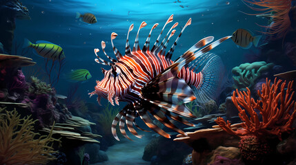 Naklejka na ściany i meble An underwater nook where lionfish gracefully fan their fins