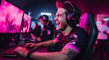 The gamer wearing a gaming jersey, ready to conquer virtual challenges 