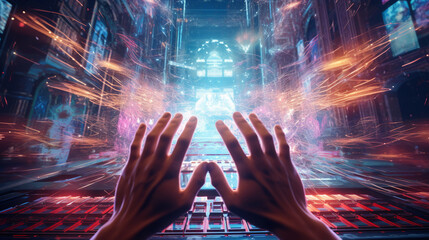 A mesmerizing shot of the gamer's hands in motion during a rhythm game 