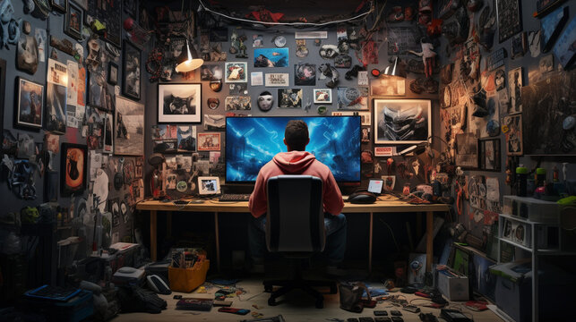 The gamer surrounded by gaming memorabilia, showcasing their passion for the hobby 
