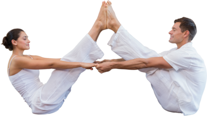 Digital png photo of caucasian couple practicing yoga on transparent background