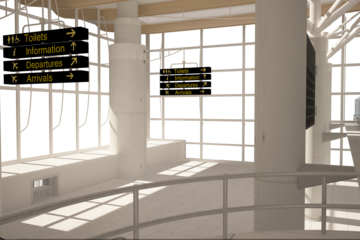 Digital png illustration of airport interior on transparent background