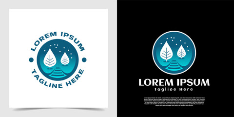 Fototapeta premium Abstract drop snowflakes garden tree nature adventure badge logo vector template