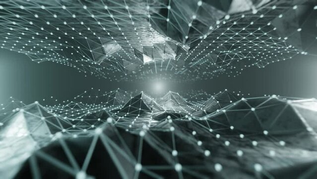 Sci-fi endless tunnel, flight in space between two planes, neon colors, parallel worlds abstract background 3d render.