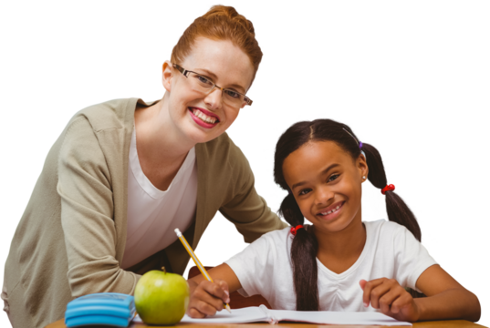 Digital png photo of diverse teacher and schoolgirl on transparent background