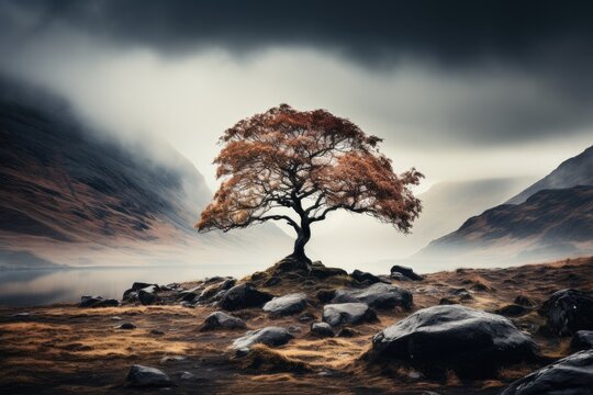 a lone tree on a hill