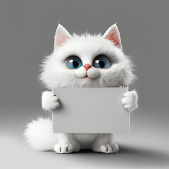 Furry and Cute Cat Holding Empty Sign - Generative ai, üretken yapay zeka