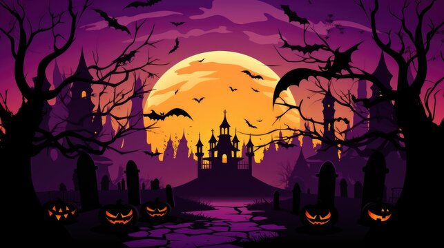 Halloween spooky night greeting card.