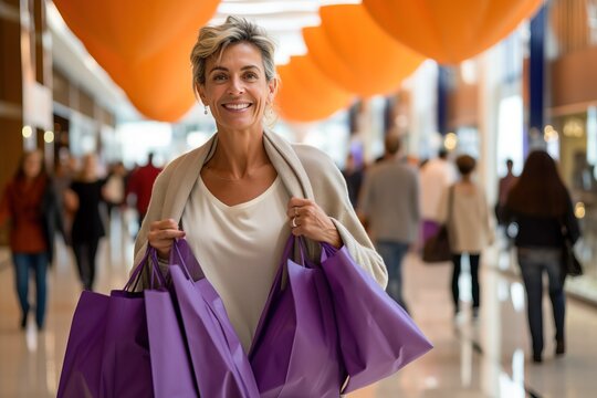 Happy woman shopping at the mall, generative ai