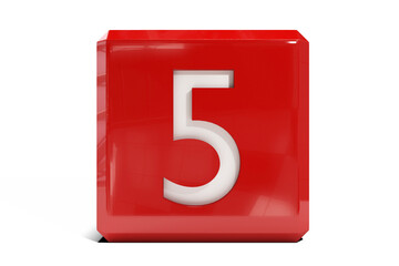 Digital png illustration of red cube with number 5 on transparent background