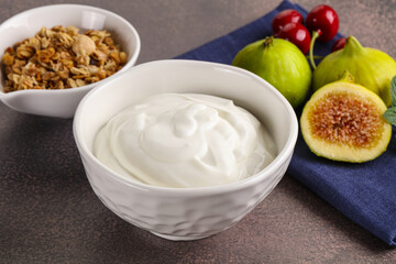 Traditional homemade Greek yoghurt with granola
