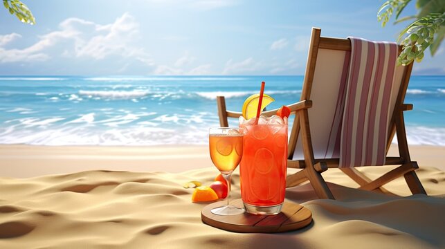 Lounging on the beach with a refreshing drink.