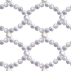 Seamless pattern of watercolor pearls. Hand drawn illustration. Hand painted elements on white background.