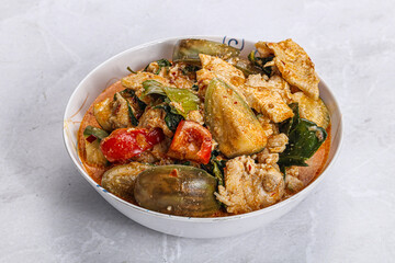 Thai red spicy curry with chicken