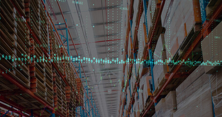 Image of data processing over empty warehouse