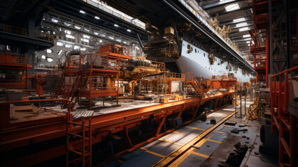 photograph of Assembly shop, shipyard for the assembly of cruise liners.