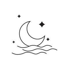 Moon and star with wave boho element