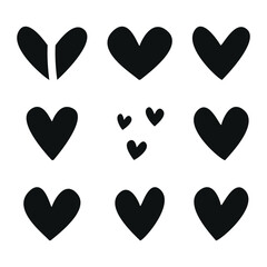Flat vector silhouette illustrations of hearts