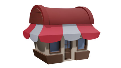 3D Model Illustration of Outlet Franchise Building With Red Roof 