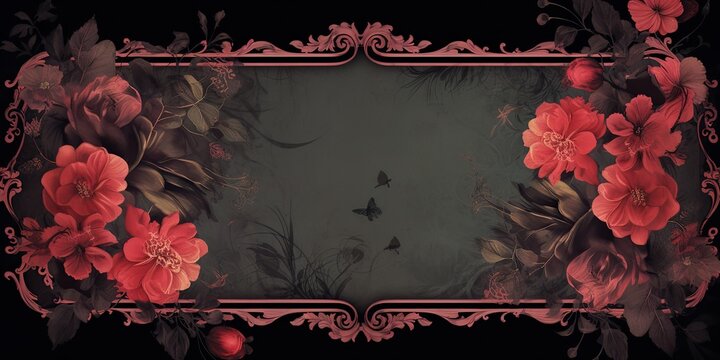 AI Generated. AI Generative. Vintage retro antique floral flowers pland frame in baroque style mock up background. Can be used for old cafe interior