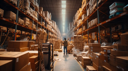 A time-lapse of the warehouse bustling with activity as the worker efficiently organizes shelves 