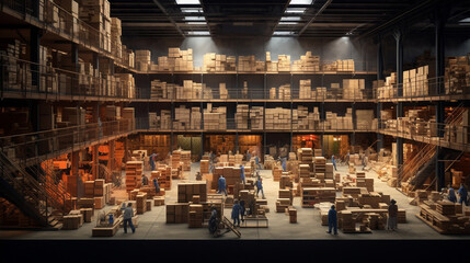 A time-lapse of the warehouse bustling with activity as the worker efficiently organizes shelves  - obrazy, fototapety, plakaty