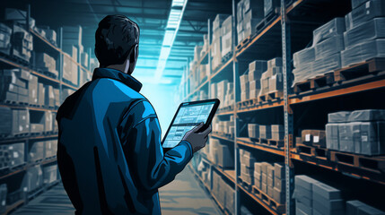 The worker using a hand-held device to update inventory information in real-time 