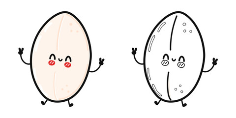 Rice character outline cartoon illustration for coloring book. Vector hand drawn Rice traditional cartoon vintage, retro, kawaii character. Isolated white background