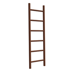 3D Illustration of Brown Wooden Ladder Isolated on White Background