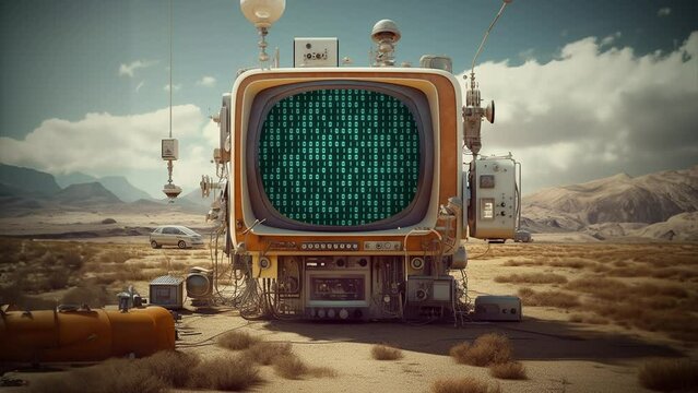 old television showing binary code in a parallel universe  